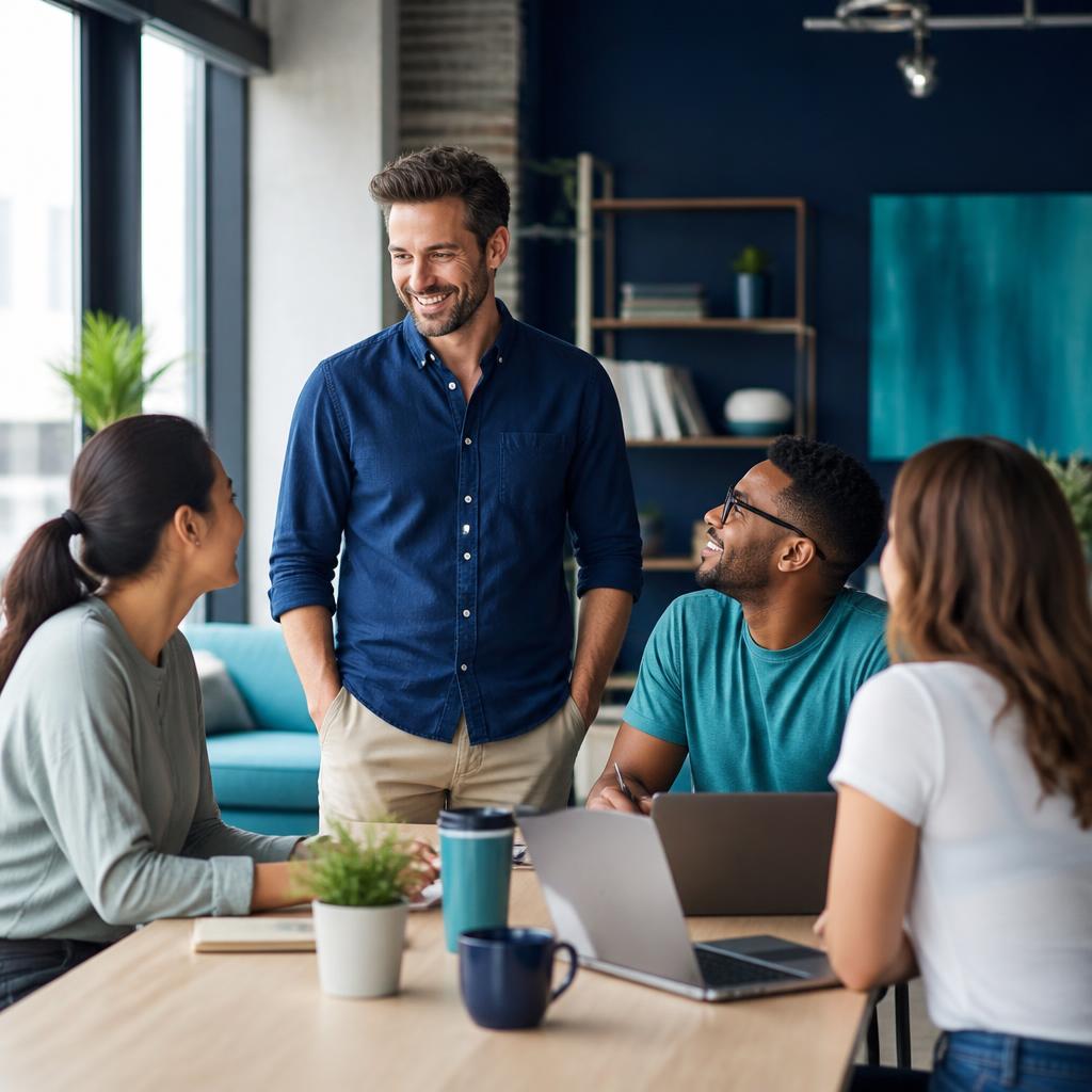 Small business owner meeting with his team