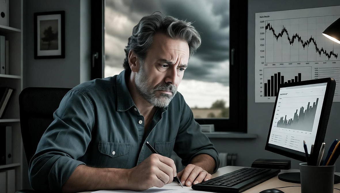 Thumbnail: Business financial crisis with declining cash flow charts and warning indicators for small business cash management