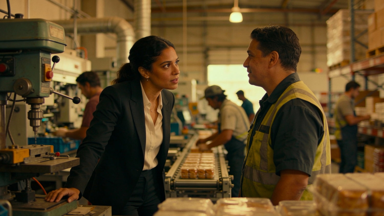 Thumbnail: Business leader engaging in day-to-day leadership conversation with employee in manufacturing facility demonstrating employee retention through company culture