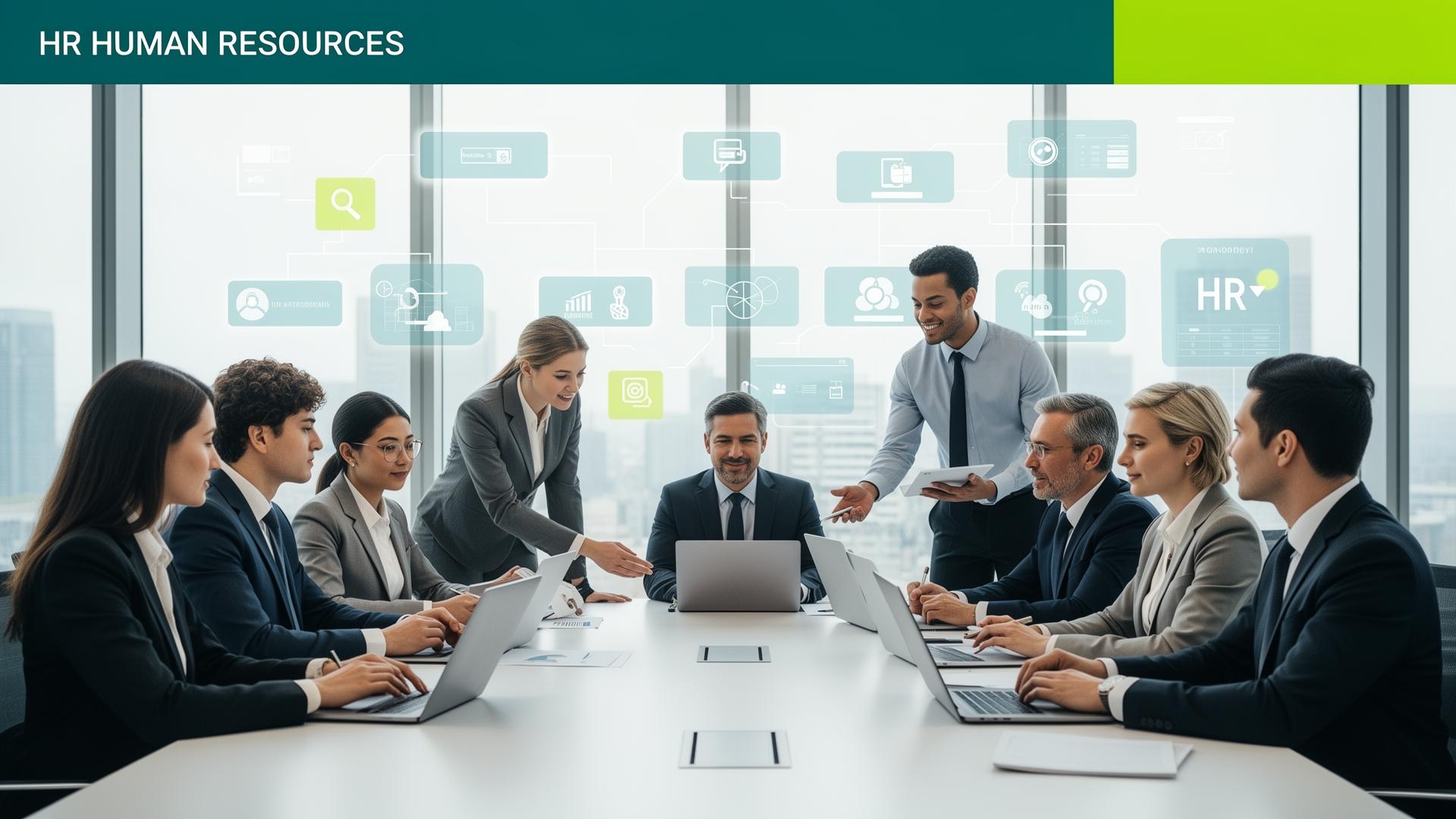 HR team collaboration with organizational charts and HR technology systems