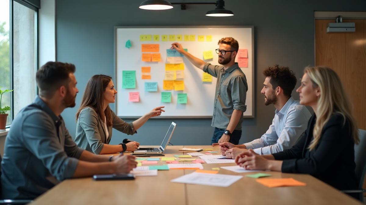 Small business owner building first leadership team around a strategy planning session