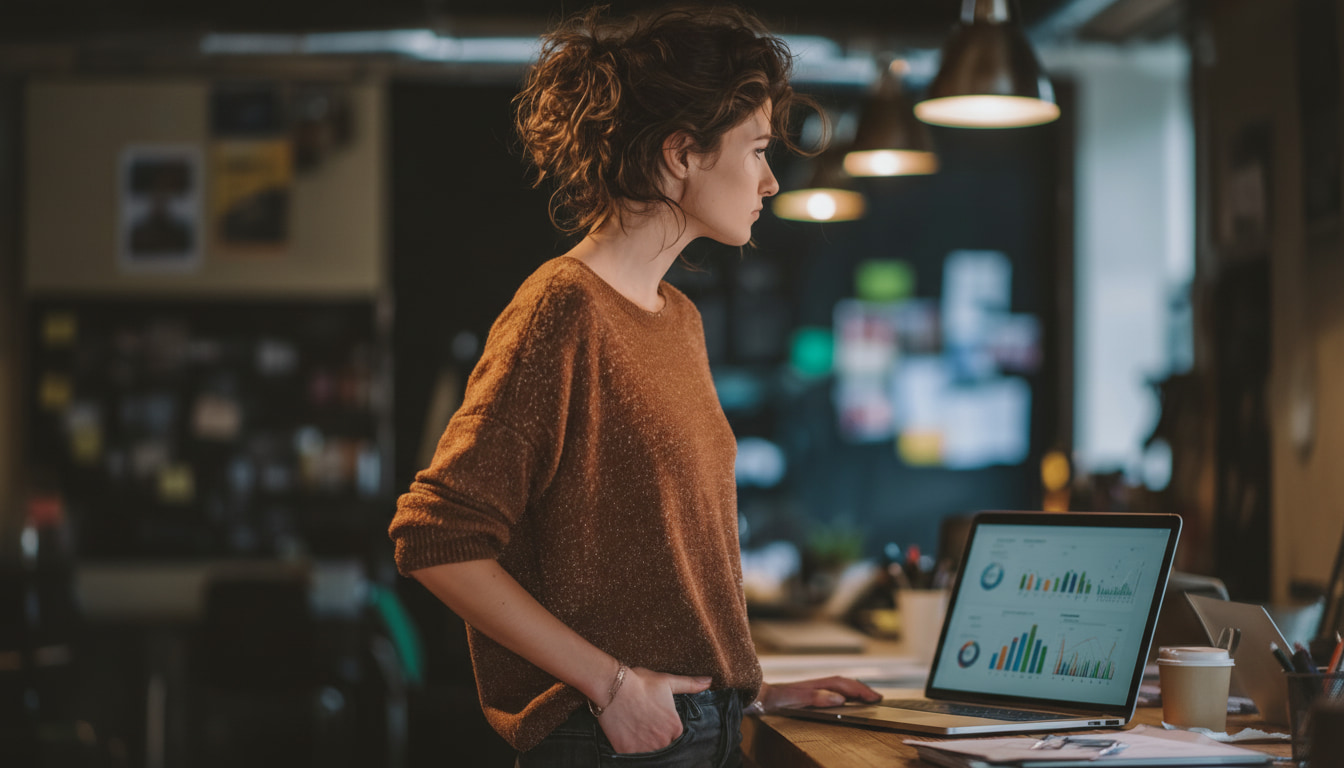 Thumbnail: Small business owner analyzing business intelligence dashboard with colorful charts and data visualizations for SMB analytics strategy 2025