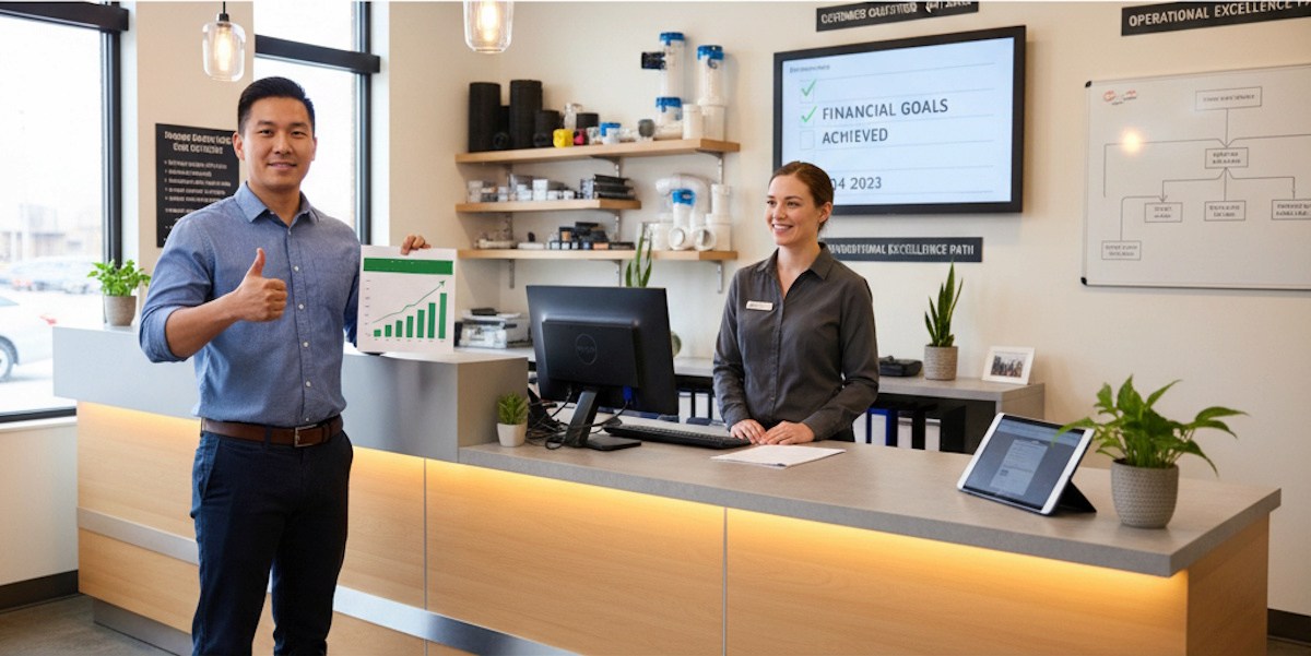 Small business owners achieving financial goals with profit first strategy - business profitability and cash flow management