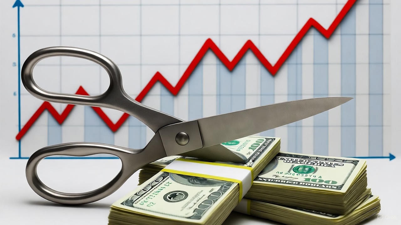 Thumbnail: Operational cost cutting strategies with scissors cutting through stacks of cash representing small business financial management and cost reduction for 2025