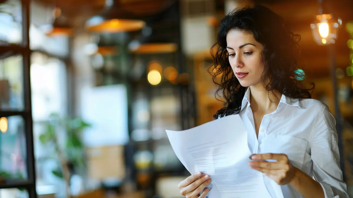 Focused small business owner reviewing an expansion strategy document in a warmly lit cafe — illustrating the disciplined evaluation behind a small business expansion strategy