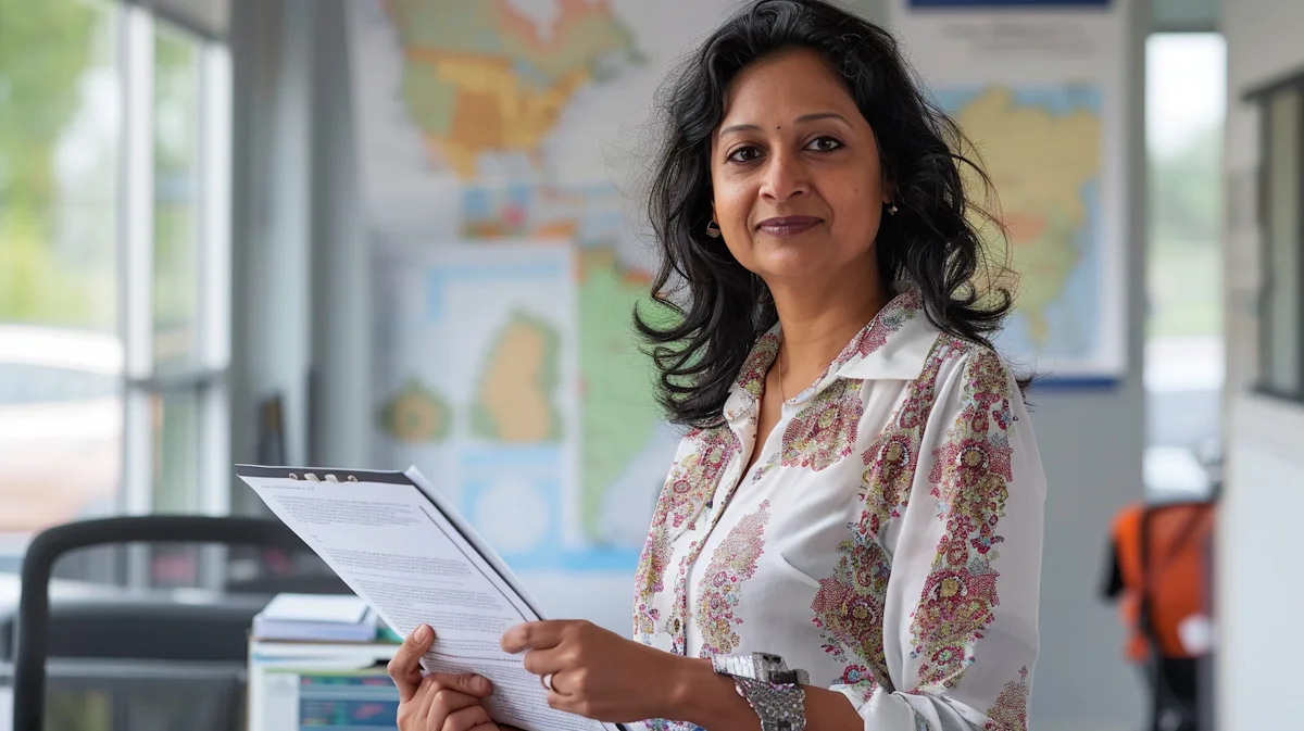Small business owner reviewing a market expansion strategy document in front of a regional map — a diagnostic-first approach to entering new markets and geographies