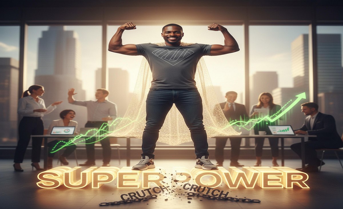 Thumbnail: Small business owner flexing superpowers with growth charts representing turning business size into competitive advantage 2026