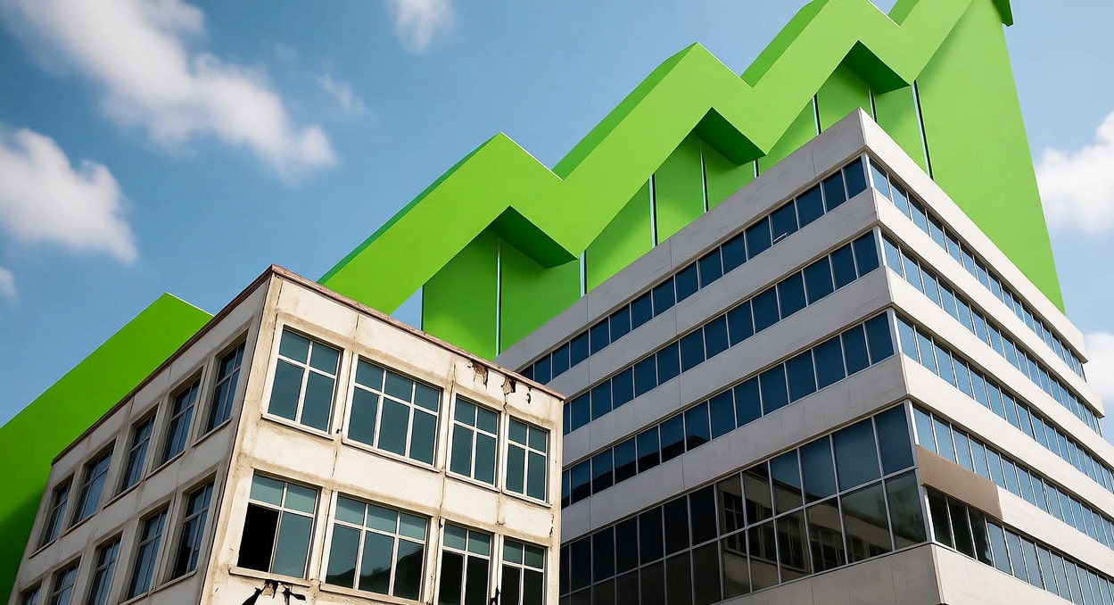 Thumbnail: Modern green and white commercial building representing scaling small business growth and SMB expansion strategy with upward trending architecture