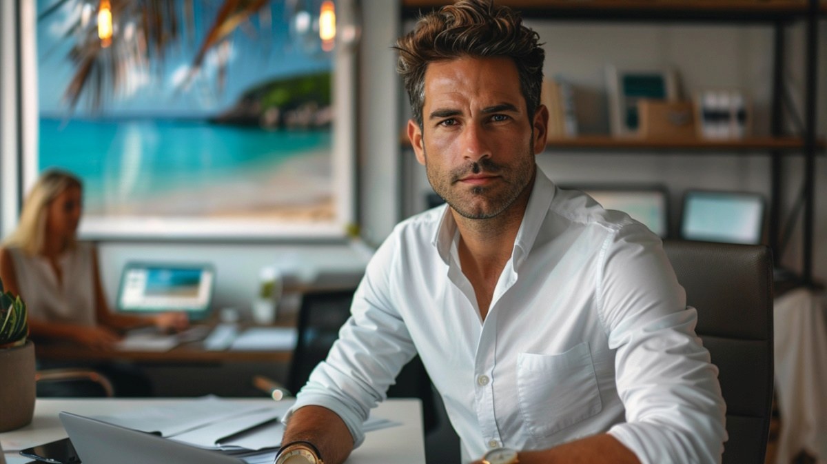 Confident small business owner at desk reviewing financial strategy and stewardship practices for sustainable growth