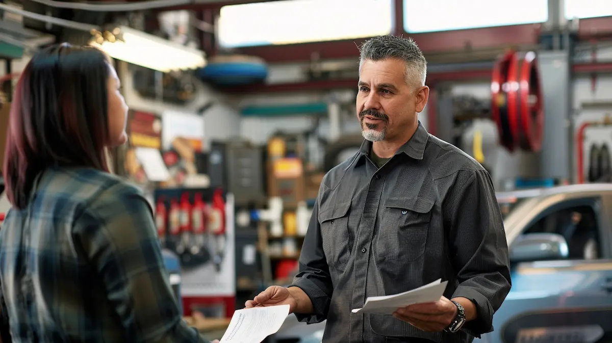 Small business owner and customer reviewing a quote in a service shop — illustrating the moment pricing discipline is tested and discounting becomes the reflexive small business pricing response
