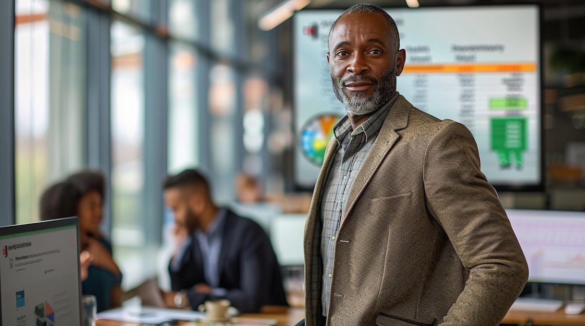 Business leader reviewing predictable sales pipeline data and revenue forecasting metrics in modern office environment