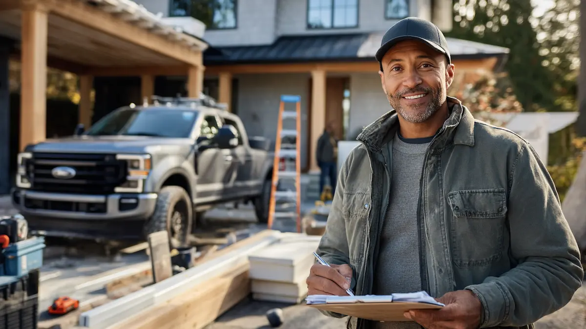small business owner planning the day's construction jobsite work with a crew