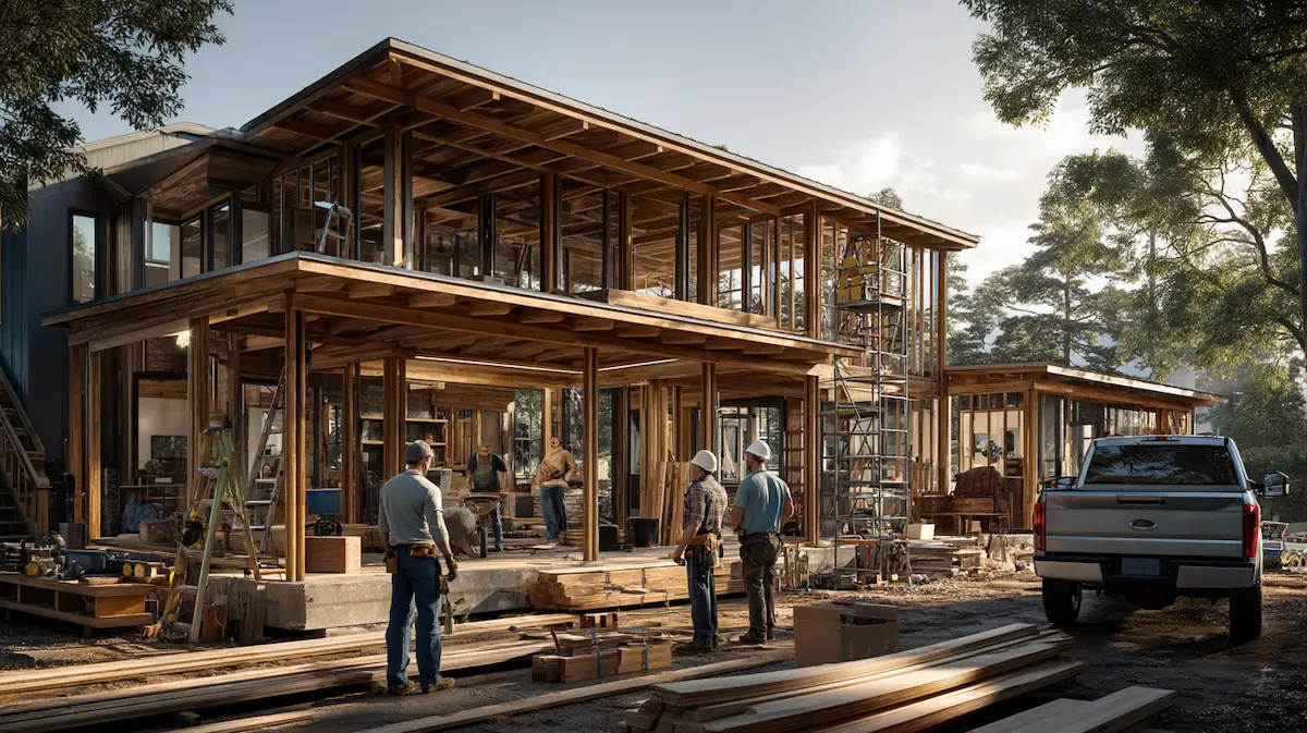 small business owner reviewing construction job costs and cash flow on a jobsite