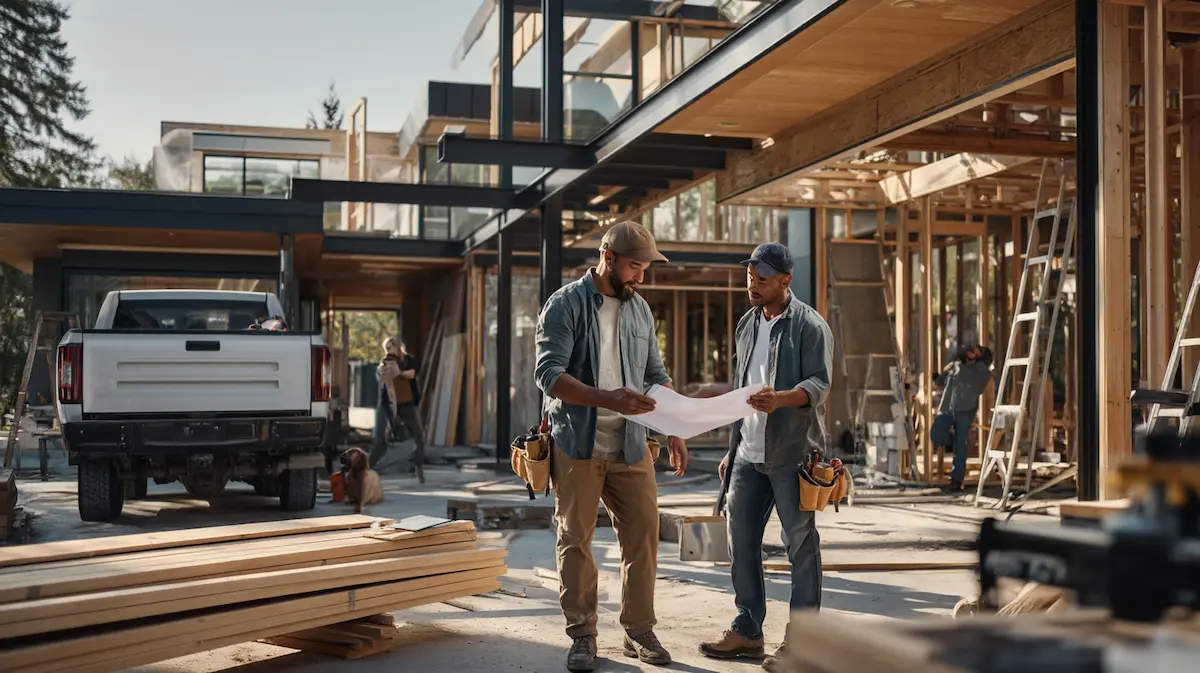 small business owner checking tools and paperwork before a construction job starts