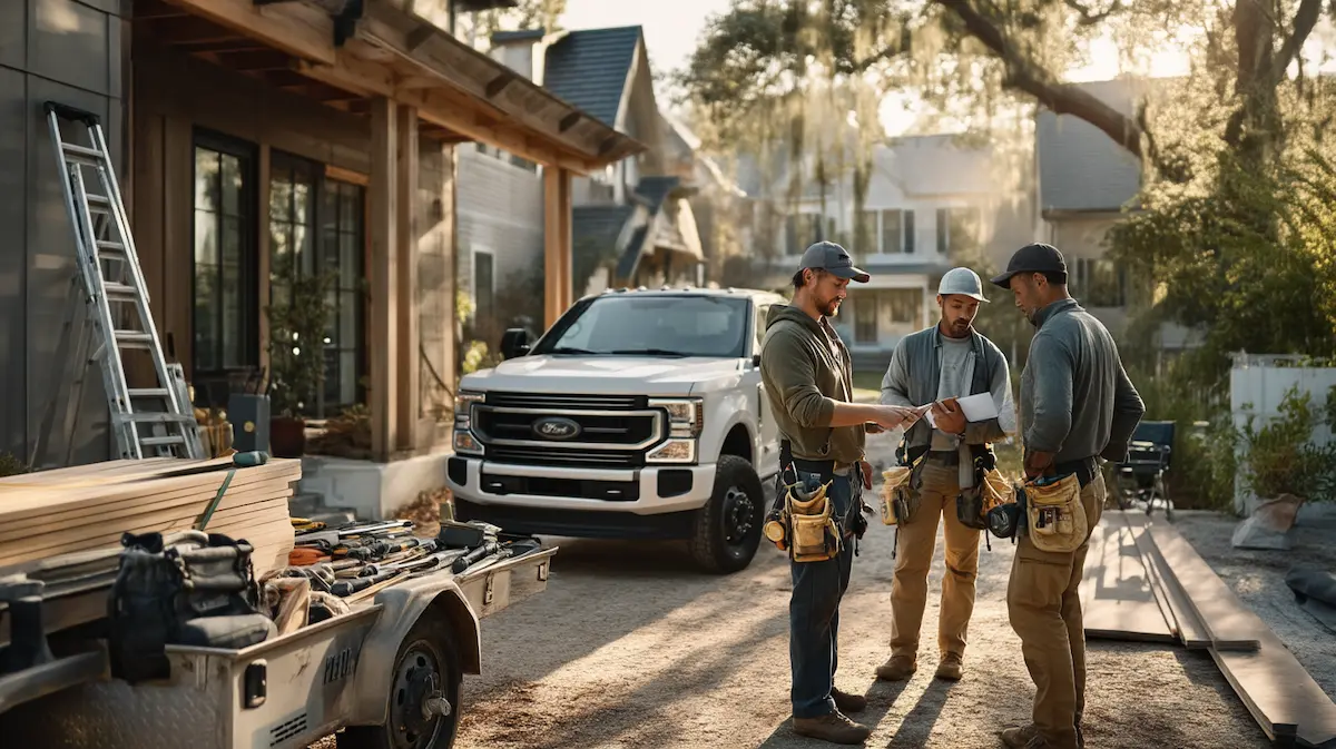 small business general contractor coordinating with two subcontractors on a residential jobsite