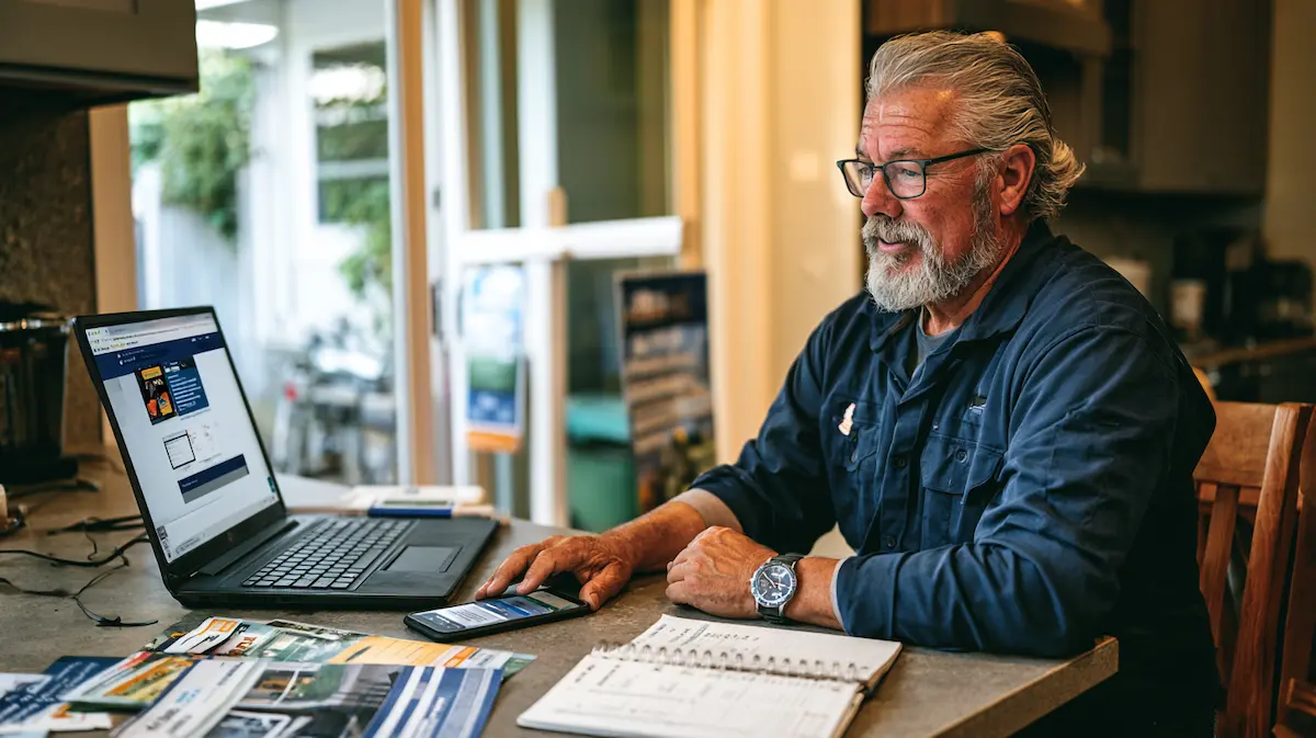 small business owner reviewing local lead sources and quote follow-up for a home services business
