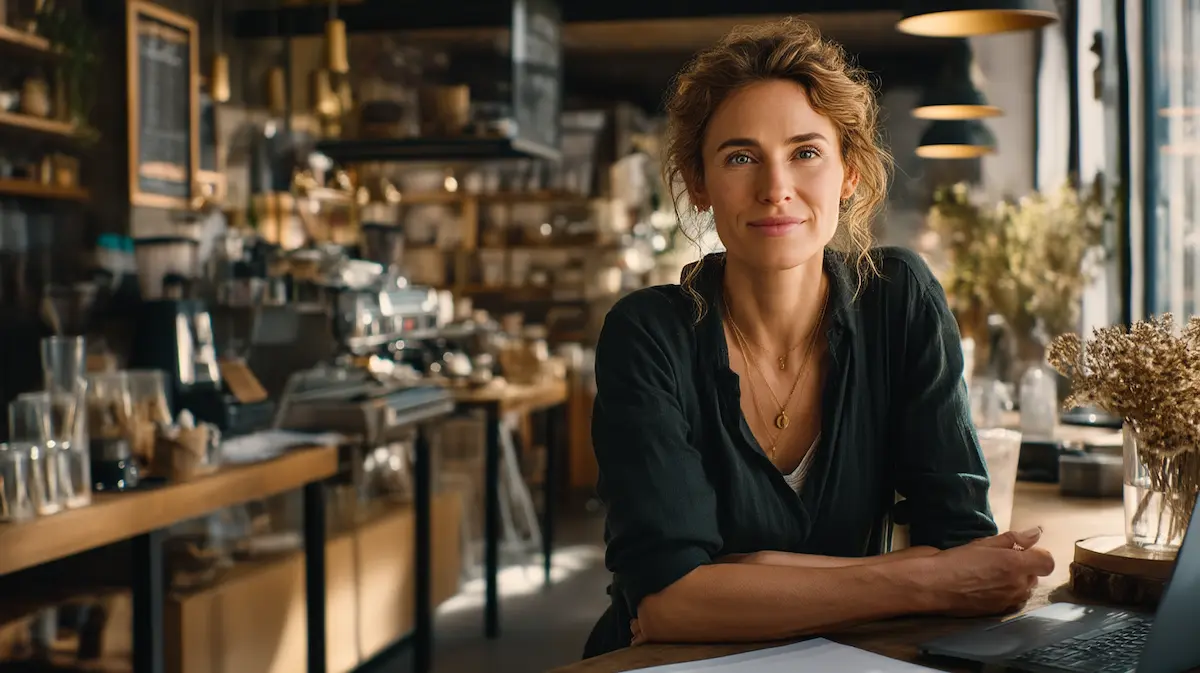 Small business café owner reviewing weekly cash flow at a coffee shop counter